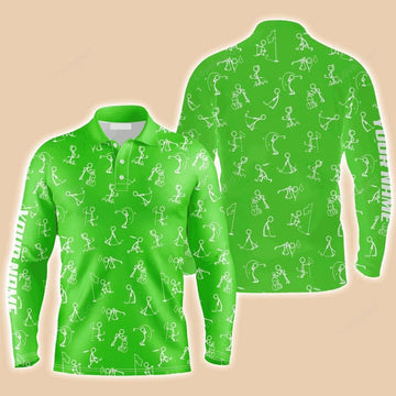 FUNSTUFFPRINT Custom Golf Long Sleeve Men Polo Shirt Custom Name Funny Golf Pattern Wear Apparel Personalized Sports Gift For Men Golf Lovers