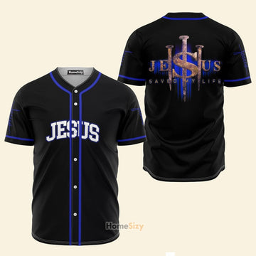 Jesus Saved My Life Black And Blue - Baseball Jersey
