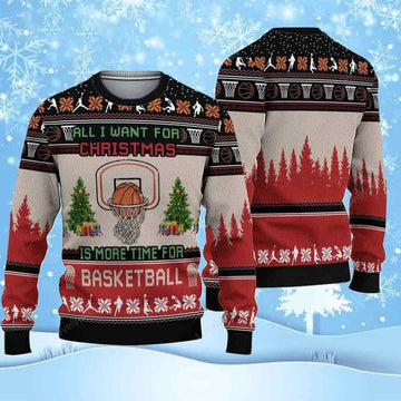 FUNSTUFFPRINT All I Want For Christmas Is Basketball Ugly Christmas Sweater, Christmas gift idea Ugly Sweater