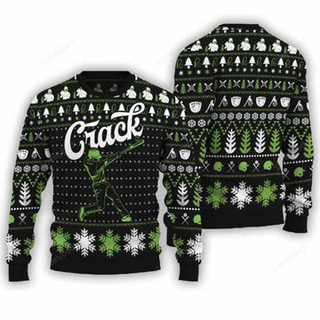 FUNSTUFFPRINT Crack Baseball Christmas Sweater for men and women, Baseball Christmas sweatshirt, Ugly Sweater Christmas Gift Ugly Sweater