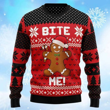 FUNSTUFFPRINT Ginger man Bite Me Ugly Christmas Sweater for men, Gingerbread Christmas sweatshirt, Ugly Sweater Christmas Gift Ugly Sweater