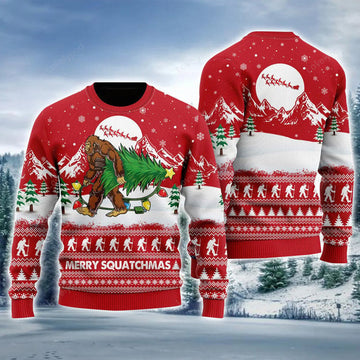 FUNSTUFFPRINT Bigfoot Merry Squatchmas Ugly Sweater, Christmas Ugly Sweater, Santa Claus Ugly Sweater For Men Ugly Sweater