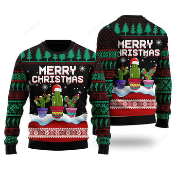 FUNSTUFFPRINT Cactus Sweater Merry Christmas, Ugly Sweater For Men & Women, Perfect Outfit For Christmas New Year Ugly Sweater