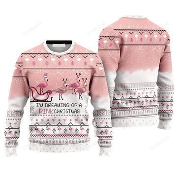FUNSTUFFPRINT Flamingo Dream Sweater I'm Deraming Of A Pink Christmas, Ugly Sweater For Men & Women Ugly Sweater