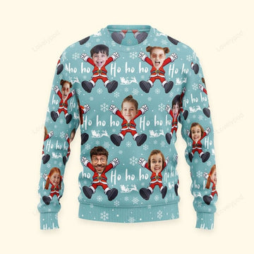FUNSTUFFPRINT Face Christmas Family Santa Claus, Personalized Family Photo Ugly Sweater Ugly Sweater