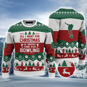 FUNSTUFFPRINT Bowling Ugly Christmas Sweater, All I Want For Christmas Ugly Sweater For Men Ugly Sweater