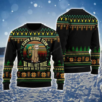 FUNSTUFFPRINT Sloth Hiking Team Ugly Sweater For Men & Women, Perfect Outfit For Christmas New Year Autumn Winter Ugly Sweater