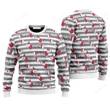 FUNSTUFFPRINT Dachshund Through The Snow Sweater, Ugly Sweater For Men & Women, Outfit For Christmas New Year Autumn Winter Ugly Sweater