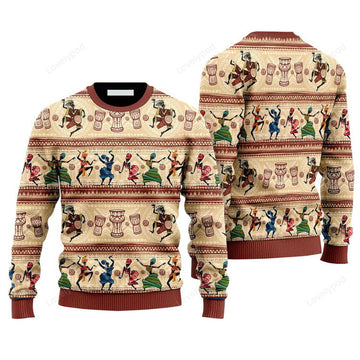 FUNSTUFFPRINT African Dancing On Ethnic Sweater, Ugly Sweater For Men & Women, Perfect Outfit For Christmas New Year Autumn Winter Ugly Sweater