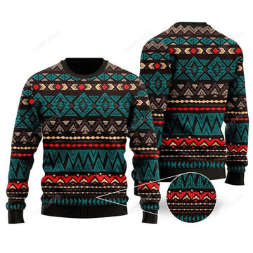 FUNSTUFFPRINT Native Aztec Navajo Ugly Christmas Sweater, Native Aztec Navajo 3D All Over Printed Sweater Ugly Sweater