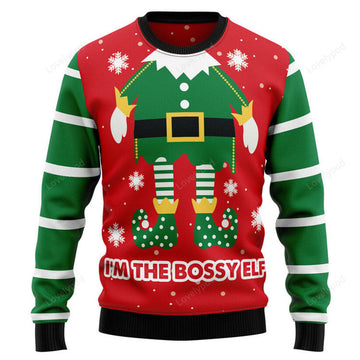 FUNSTUFFPRINT Bossy Elf Ugly Christmas Sweater, Elf Christmas sweatshirts, Christmas gift Ugly Sweater
