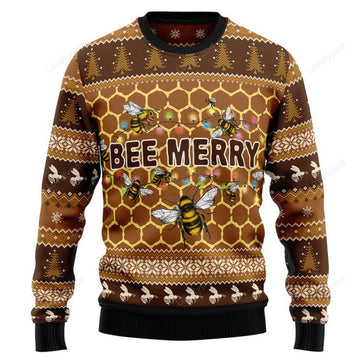 FUNSTUFFPRINT Bee Merry Ugly Christmas Sweater, Christmas sweatshirts, Christmas gift Ugly Sweater