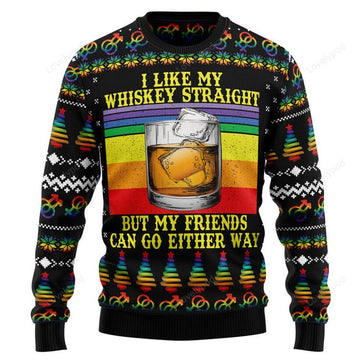 FUNSTUFFPRINT LGBT Whiskey Straight Ugly Christmas Sweater, Christmas sweatshirts, Christmas gift Ugly Sweater