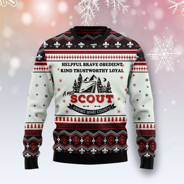 FUNSTUFFPRINT Scout Knows What Counts Ugly Christmas Sweater Ugly Sweater