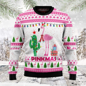 FUNSTUFFPRINT Merry Pinkmas Flamingo Ugly Christmas Sweater, Christmas sweatshirt, Christmas gift Ugly Sweater