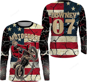 FUNSTUFFPRINT Custom Motocross Jersey Patriotic Dirt Bike Racing American MX Motorcycle Jersey 3D Long Sleeve T-Shirt