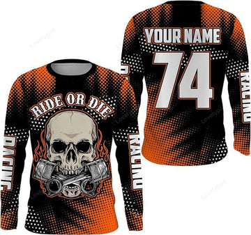 FUNSTUFFPRINT Custom Ride Or Die Skull Dirt Bike Men Women Kid Jersey Custom Motocross Shirt Motorcycle 3D Long Sleeve T-Shirt