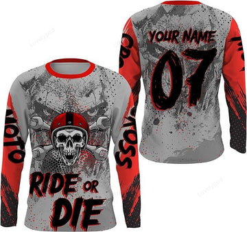 FUNSTUFFPRINT Custom Motocross Jersey Custom Dirt Bike Extreme Ride Or Die Skull Motorcycle Shirt 3D Long Sleeve T-Shirt