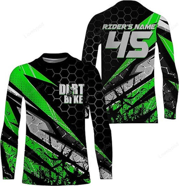 FUNSTUFFPRINT Custom Motocross Jersey for Kid Men Women Off-Road Dirt Bike Green MX Racing Shirt 3D Long Sleeve T-Shirt