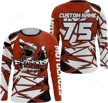 FUNSTUFFPRINT Custom MX Dirt Bike Jersey Custom Name & Number Motocross Racing Adult Off-Road Motorcycle 3D Long Sleeve T-Shirt