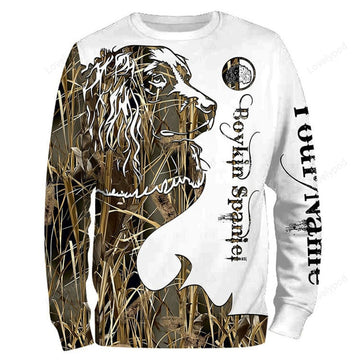 FUNSTUFFPRINT Custom Boykin Spaniel best hunting dog camo , waterfowl camo dog hunting shirts 3D Long Sleeve T-Shirt