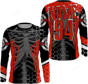 FUNSTUFFPRINT Custom Racing Jersey Cool Bone Motorcycle Motocross Shirt Off-Road 3D Long Sleeve T-Shirt