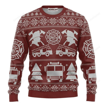FUNSTUFFPRINT Firefighter Christmas Sweater, Ugly Sweater For Men & Women, Perfect Outfit For Christmas New Year Autumn Winter Ugly Sweater