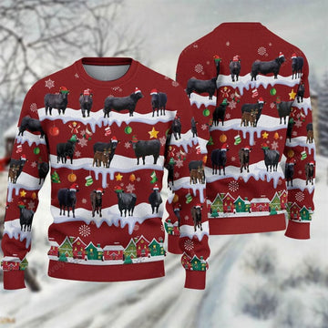 FUNSTUFFPRINT Black Angus Ugly Christmas Sweater, Farmers Sweater For Black Angus Loves Ugly Sweater