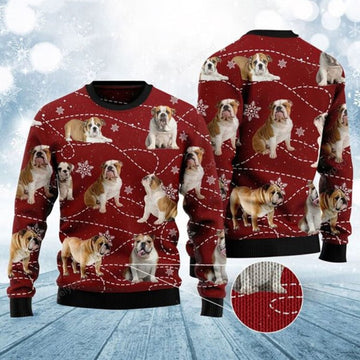 FUNSTUFFPRINT Bulldog Xmas Ugly Christmas Sweater - Xmas Gifts For Dog Lovers - Gift For Christmas Ugly Sweater