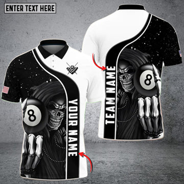 Custom Billiards Passion Personalized Name 3D Shirt, Billiard Reaper 8 Ball Polo Shirt