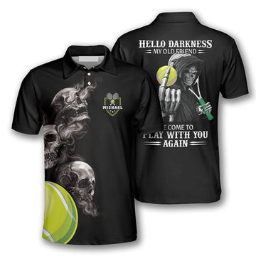 Custom Tennis Hello Darkness My Old Friend Skull Customized Name All Over Printed Polo Shirt