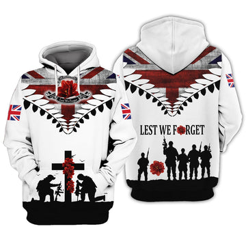 FUNSTUFFPRINT Lest We Forget UK Veteran 3D Hoodie and Zip Hoodie