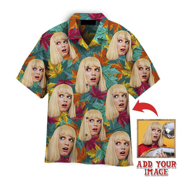 Custom Funny Custom Face On Colorful Autumn Maple Leaves Custom Hawaiian Shirt, Personalized Hawaiian Shirts, Custom Photo Hawaiian Shirt