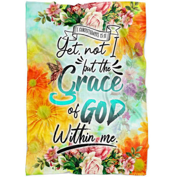 FUNSTUFFPRINT 1 Corinthians 1510 Yet Not I But The Grace Of God Within Me Fleece Blanket - Christian Blanket - Bible Verse Blanket