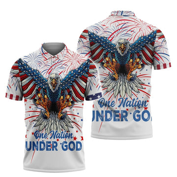 FUNSTUFFPRINT Independence Day Is Coming Ealge One Nation Under God 3D All Over Print Polo Shirt Size S-5XL