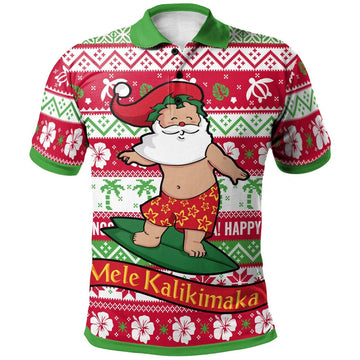 Hawaii Christmas Polo Shirt - Santa Surfing Funny Xmas Polo Shirt Men Women