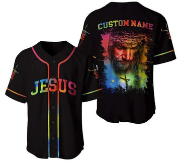Personalized Jesus Baseball Jersey - Cross, God Baseball Jersey - Gift For Christians - Colorful Custom Printed 3D Baseball Jersey Shirt For Men Women