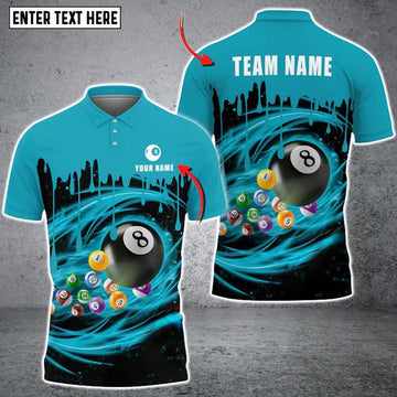 Custom Billiards 8 Ball Paint Drop Personalized Name 3D Polo Shirt, Billiard Shirt for Men