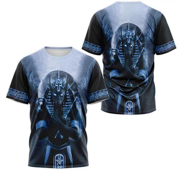 FUNSTUFFPRINT Personalized T-Shirt, Hoodie - Anubis God Blue Ancient Egypt Hieroglyphic Weighing Of The Heart Nekhakha 3D T-shirt