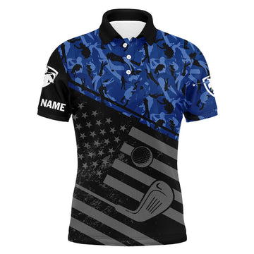 Custom Golf Men Polo Shirt, Camo Polo Custom Name, Black American Flag Patriotic Apparel - Personalized Sports Gift For Men, Husband, Boyfriend, Golf Lovers