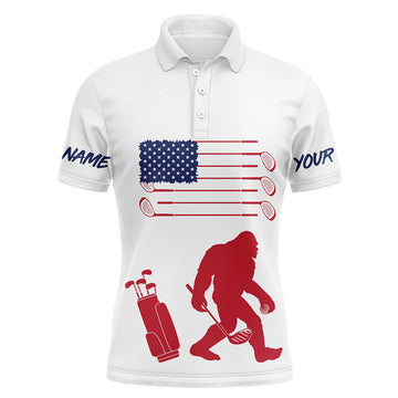 Custom Bigfoot Golf Men Polo Shirt, Custom Name American Flag Bigfoot Patriotic Apparel - Personalized Sports Gifts For Men, Husband, Boyfriend, Golf Lover