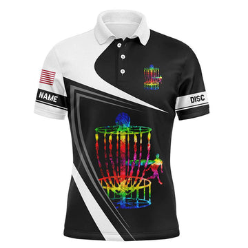 Custom Disc Golf Men Polo Shirt, Custom Name Watercolor Basket Black and White Apparel - Personalized Sport Gift For Men, Husband, Boyfriend, Golf Lover