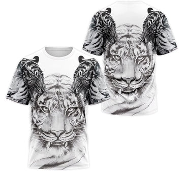 FUNSTUFFPRINT Personalized T-Shirt, Hoodie - Rose Flower Tiger Face 3D T-shirt