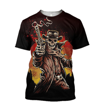 Cowboy Skeleton 3D T-Shirt Halloween Cowboy Gifts