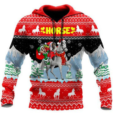 FUNSTUFFPRINT Horse 3D Hoodie Santa With Horse 3D Hoodie and Zip Hoodie