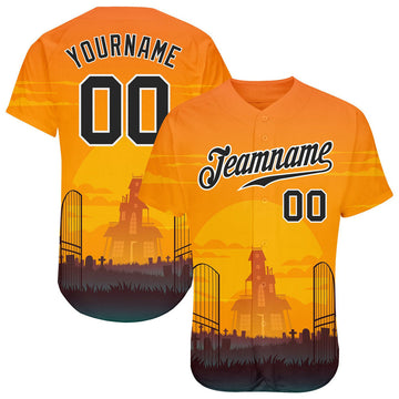 Custom 3D Yellow Pattern Halloween Horror Night Baseball Jersey, Gift for Halloween