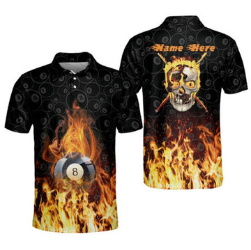 Custom 3D Skull 8 Ball Pool Billiard Polo shirt For Men, Billiard team shirt, Gift for billiard player