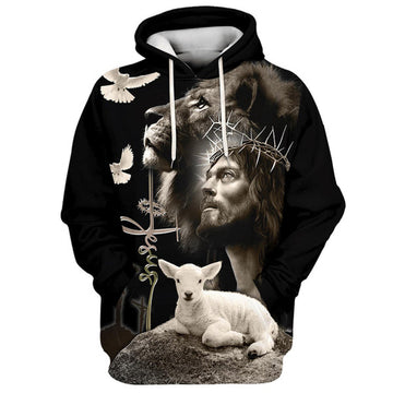 FUNSTUFFPRINT 3D All Over Print Black Jesus And Lion Hoodies Jesus Hoodie Men & Women Christian 3D Hoodie and Zip Hoodie