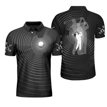3D Effect Gold Ball And Golfer All Over Print Polo Shirt For Men, Best Golf Shirt For Men