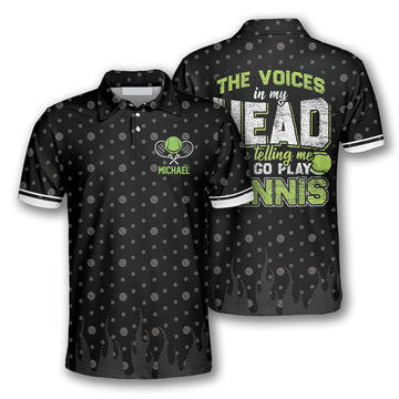 Custom Tennis The Voices In My Head Customized Name All Over Printed Polo Shirt, Idea Gift for Tennis Players